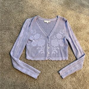 LoveShackFancy Lavendar Purple/Grey Knit Cropped Cardigan Sz S